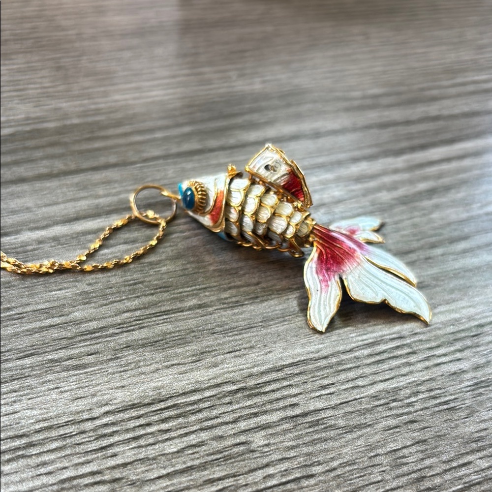 Vintage Gold and Red Fish Pendant